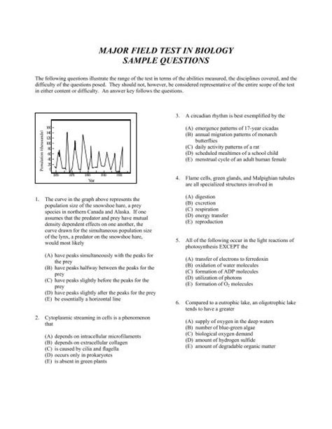 Major Field Test in Biology Sample Questions 